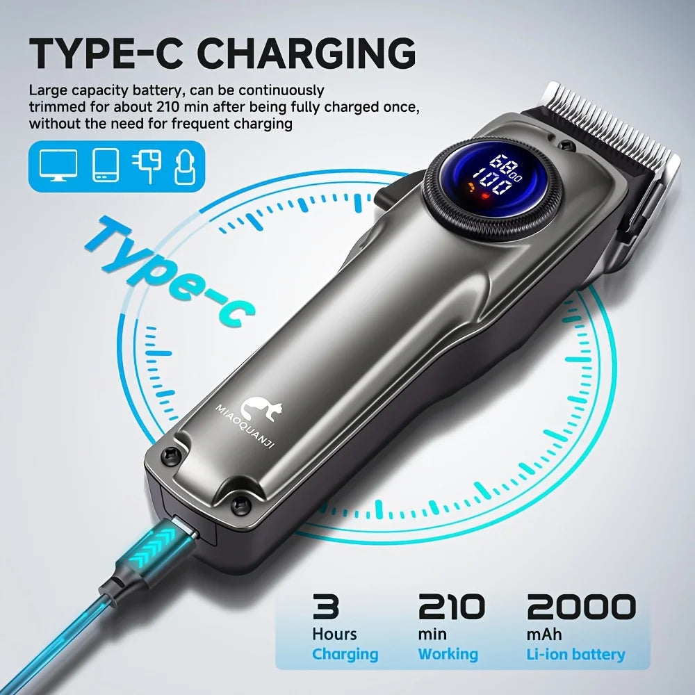 Dog Grooming Clipper for Thick Hair, Low-Noise Rechargeable Pet Trimmer with Digital Display, USB Charging, 4 Detachable Combs