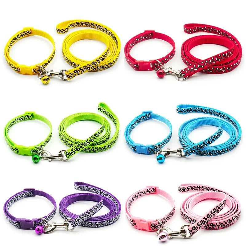 New Pet Leash and Collar Set Dog Chain with Cute Leopard Print Small Cat and Dogs Collar Out Walk Dog Leash Vest Pet Supplies