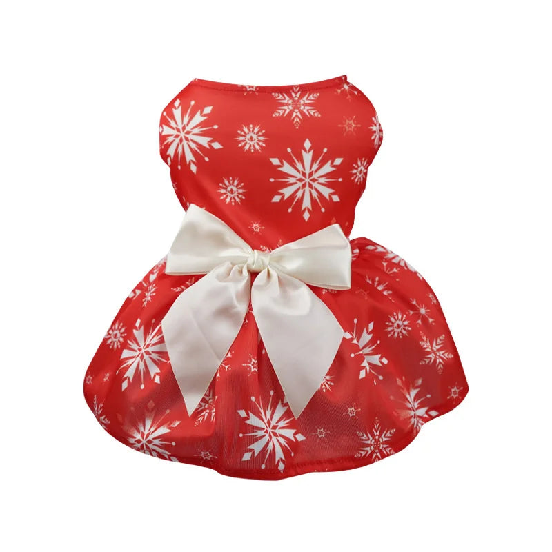 Pet Christmas Clothes Dog Dress Xmas Dress Waistband Bow Decoration Holiday Dresses Puppy Skirt Comfortable Pet Supplies