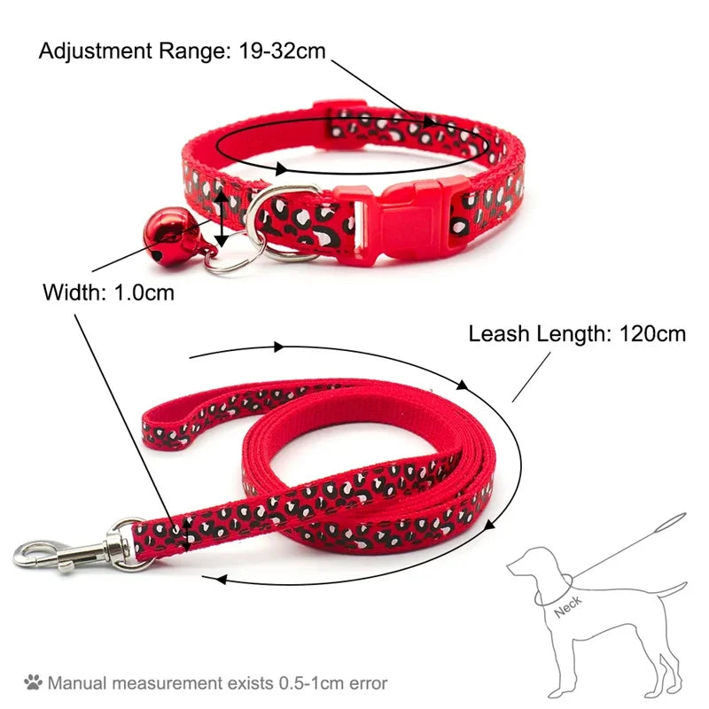New Pet Leash and Collar Set Dog Chain with Cute Leopard Print Small Cat and Dogs Collar Out Walk Dog Leash Vest Pet Supplies