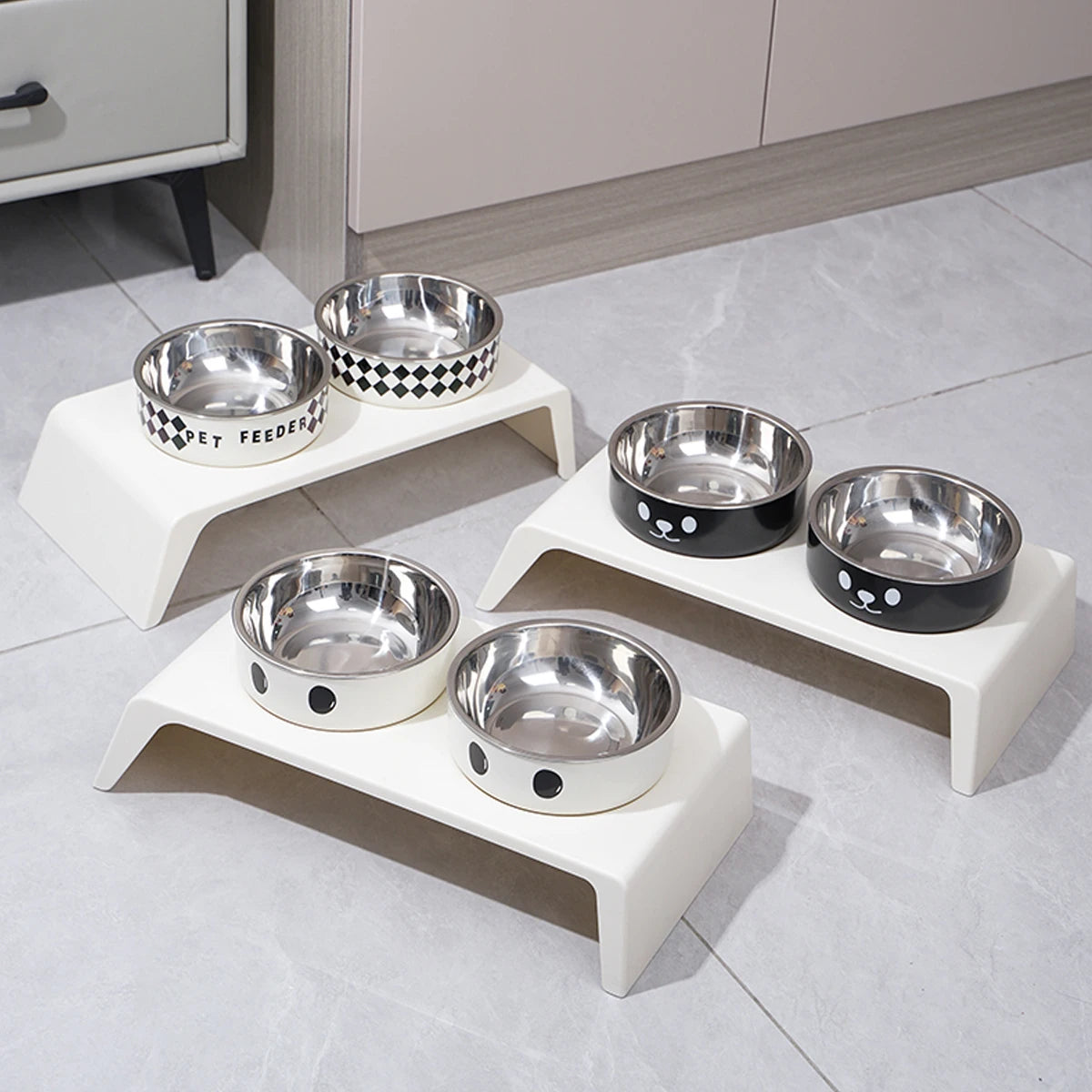 Elevated Pet Dog Feeder Bowls Raised Stand with Double Stainless Steel Food Water Bowls For Small Medium Large Dogs Cats