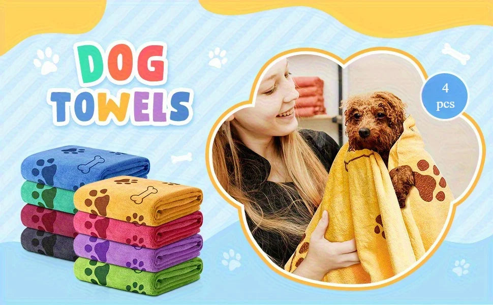 Quick-Dry Pet Towels for Medium Dogs - Soft, Absorbent Polyester with Fun Paw Print Design, Ideal for Bathing and Grooming