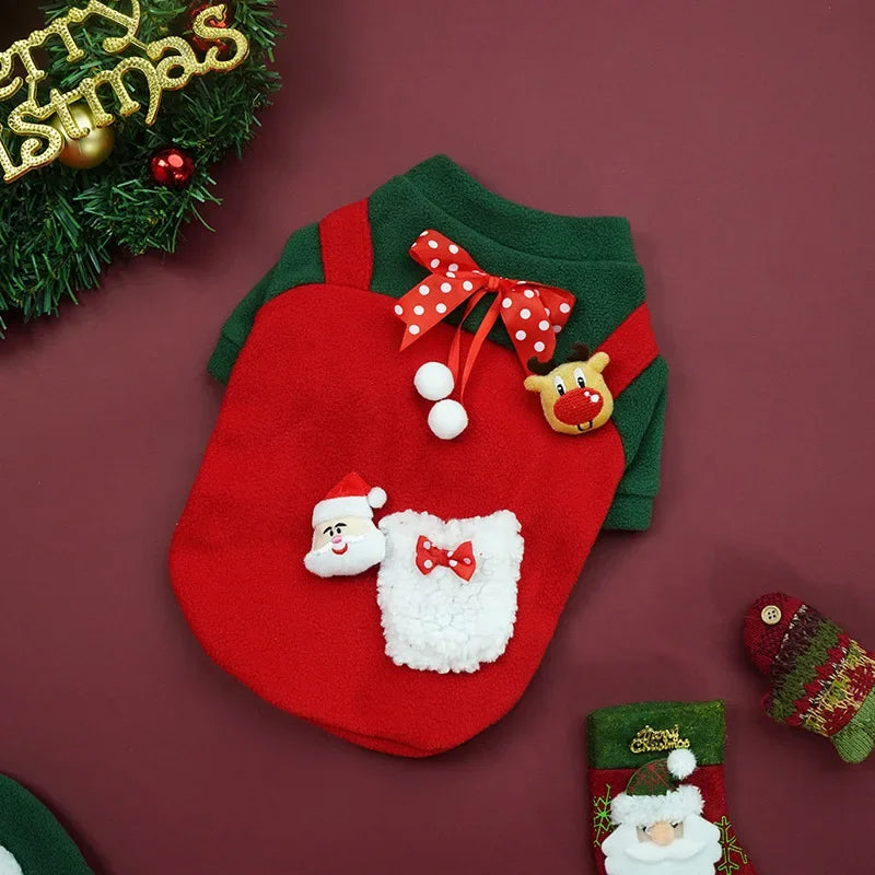 Dog Christmas Clothes Winter Warm Pet Clothes for Small Medium Dogs Elk Santa Claus Dog Cats Coat Hoodies Christmas Dogs Costume