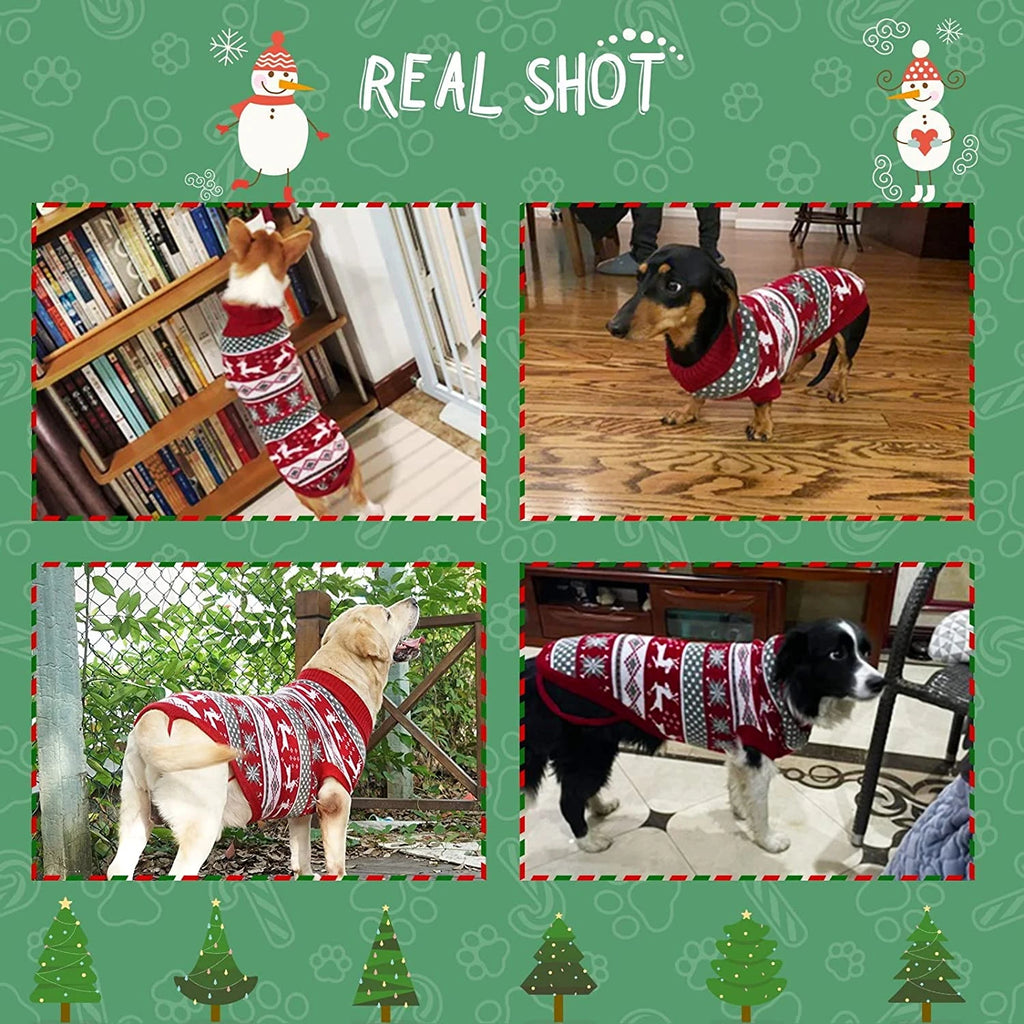 Christmas Dog Sweater Medium Large Dogs Reindeer Snowflake Knitted Sweater Xmas Holiday Pet Clothes Turtleneck Knitwear Pullover