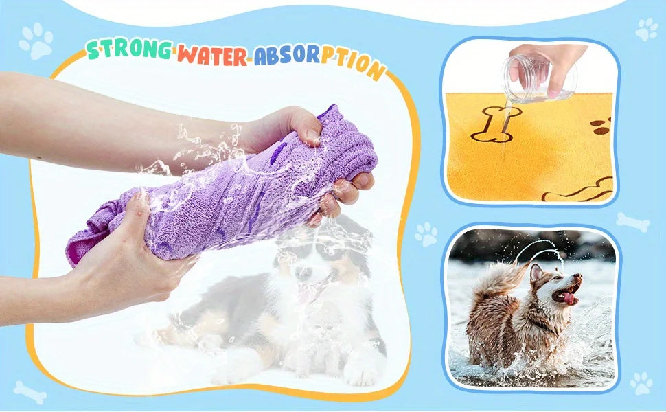 Quick-Dry Pet Towels for Medium Dogs - Soft, Absorbent Polyester with Fun Paw Print Design, Ideal for Bathing and Grooming