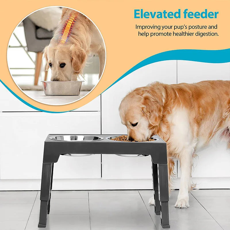 Elevated Dog Feeder Dogs Bowls Adjustable Raised Stand with Double Stainless Steel Food Water Bowls for Small Medium Large Dogs