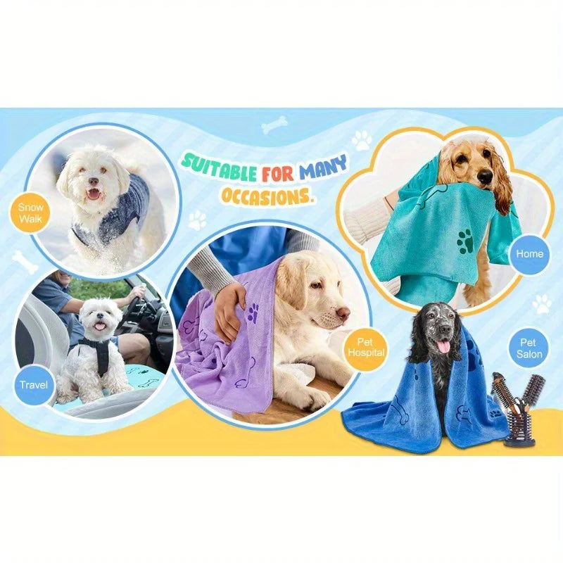 Quick-Dry Pet Towels for Medium Dogs - Soft, Absorbent Polyester with Fun Paw Print Design, Ideal for Bathing and Grooming