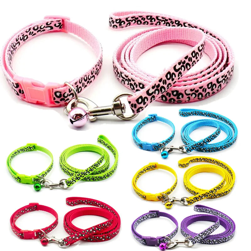 New Pet Leash and Collar Set Dog Chain with Cute Leopard Print Small Cat and Dogs Collar Out Walk Dog Leash Vest Pet Supplies
