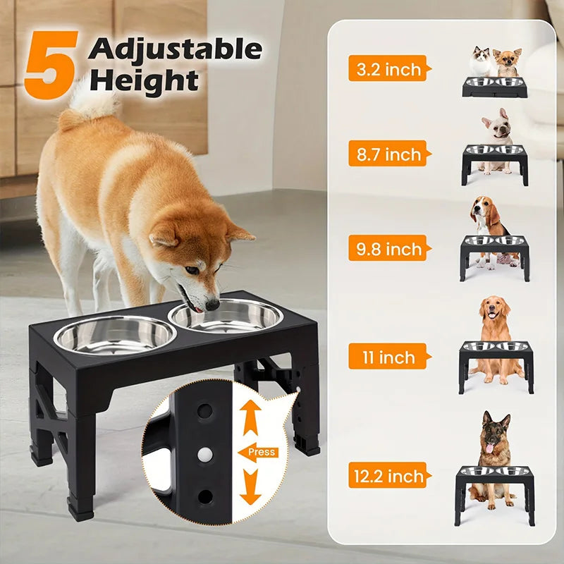 Elevated Dog Feeder Dogs Bowls Adjustable Raised Stand with Double Stainless Steel Food Water Bowls for Small Medium Large Dogs