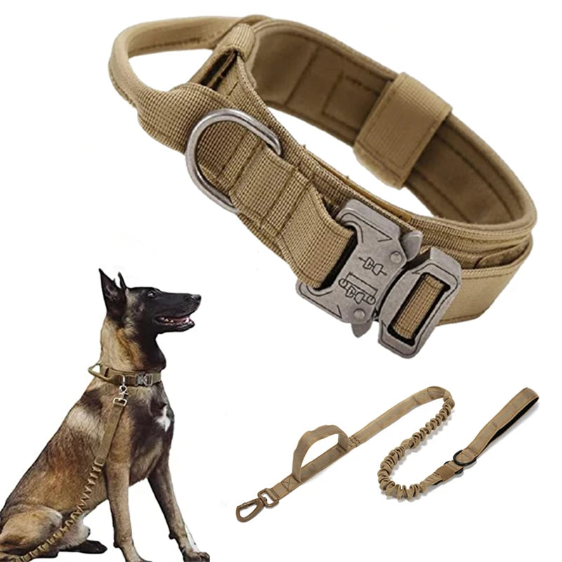 Durable Tactical Dog Collar and Leash Adjustable Military Pet Collar Leash Medium Large Dog German Shepherd Training Accessories
