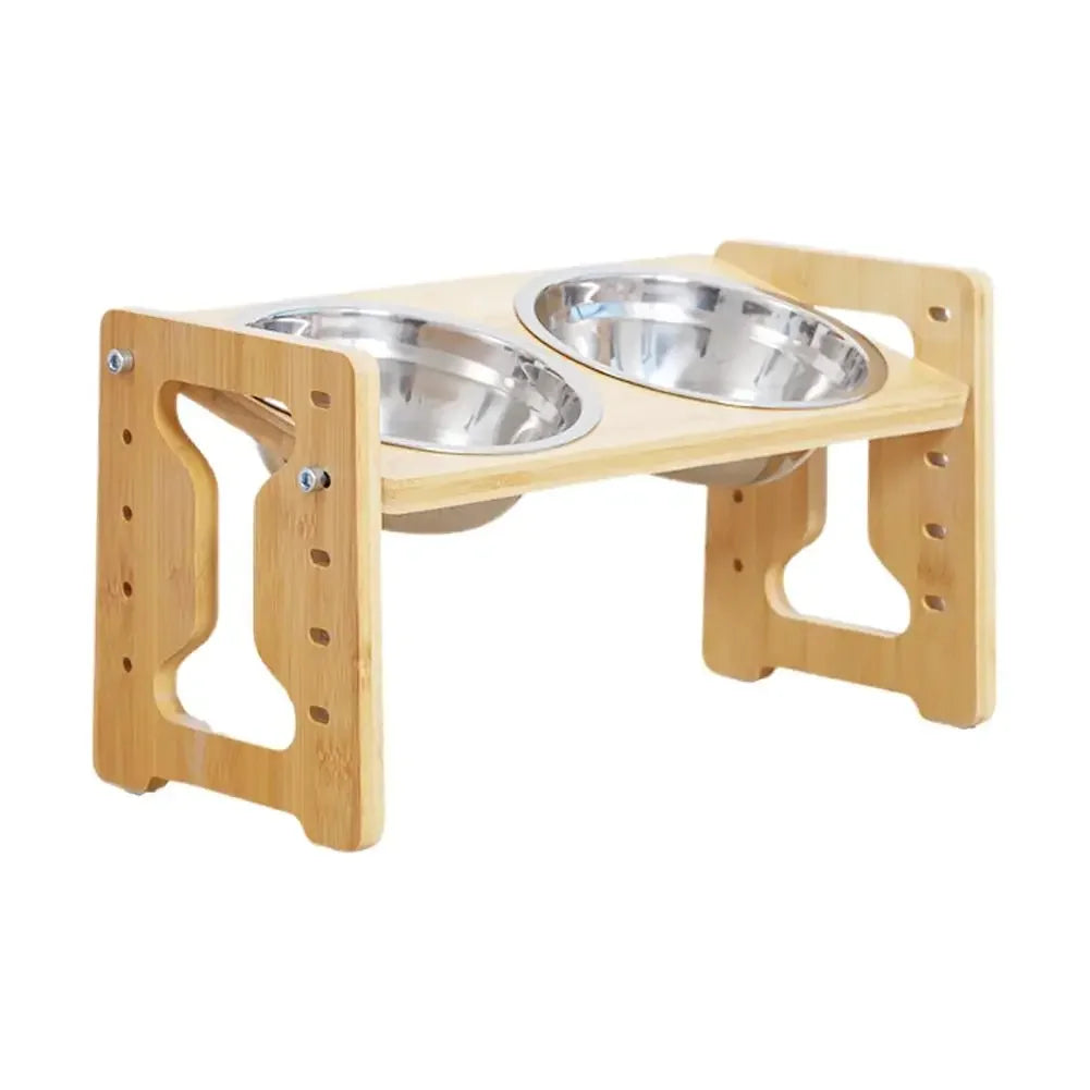 Elevated Dog Feeder Bowls Adjustable Raised Stand Wood Bowl Water Pet Cat Accessories Double Stainless Food Dog Steel D0H5