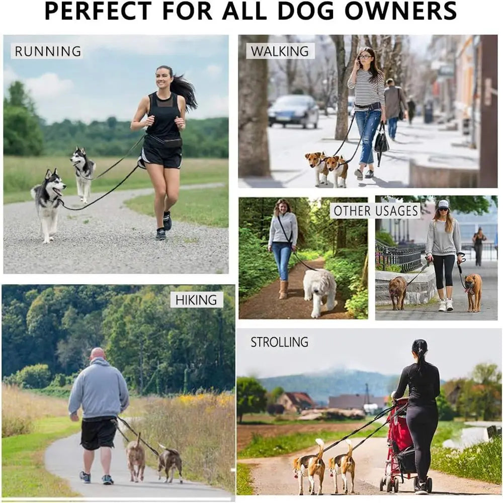 Pet Leash, Portable Running Sports Leash, Reflective Two-hand Handle Retractable Dog Leash, Dog Chain Leash