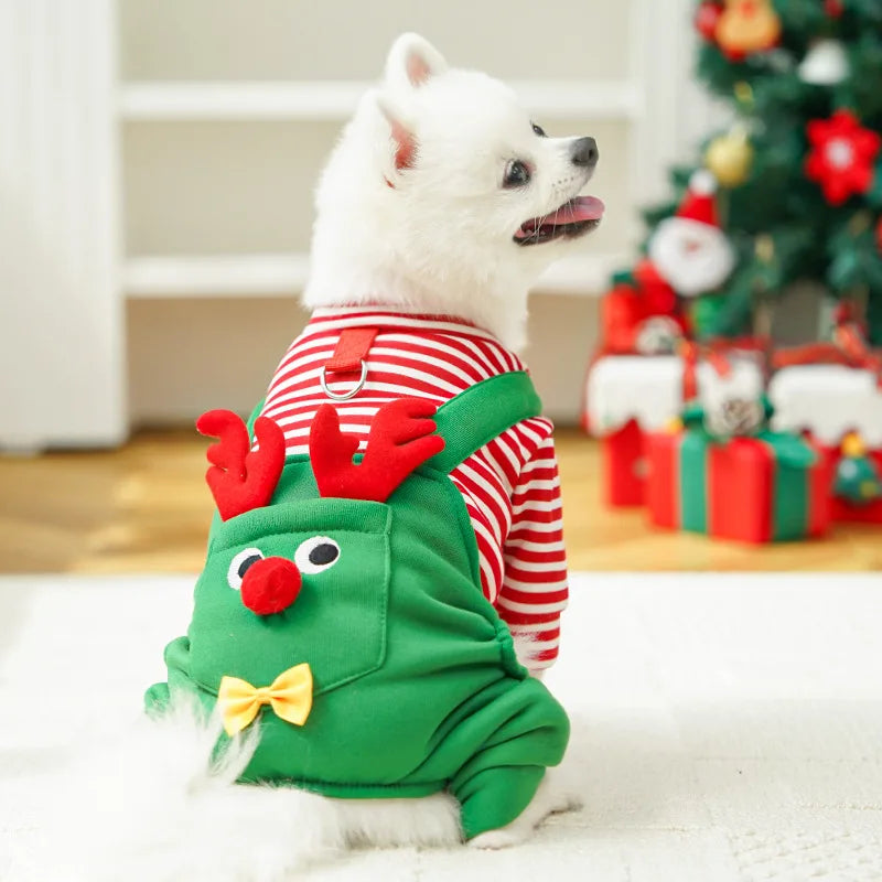 Dog Christmas Pajamas, Funny Elf Costume for Small Dogs, Soft Pet Costumes Xmas Warm Puppy Winter Clothes, Holiday Dog Supplies