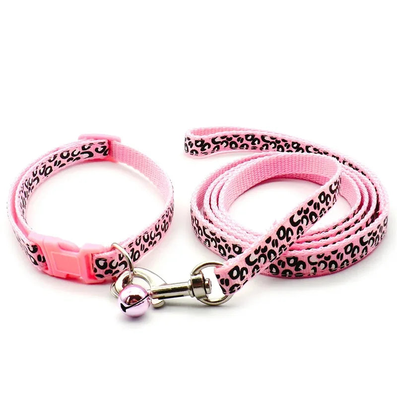 New Pet Leash and Collar Set Dog Chain with Cute Leopard Print Small Cat and Dogs Collar Out Walk Dog Leash Vest Pet Supplies