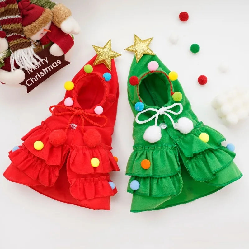 Pet Christmas Cosplay Costume For Dogs Cats Cute Christmas Tree Hooded Cape Dress Up