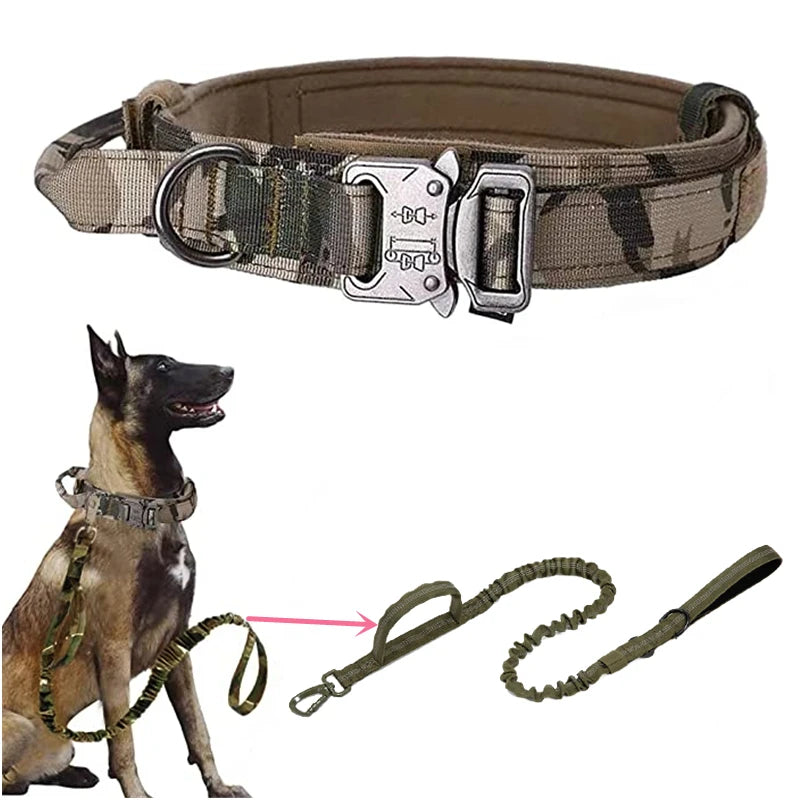 Durable Tactical Dog Collar and Leash Adjustable Military Pet Collar Leash Medium Large Dog German Shepherd Training Accessories