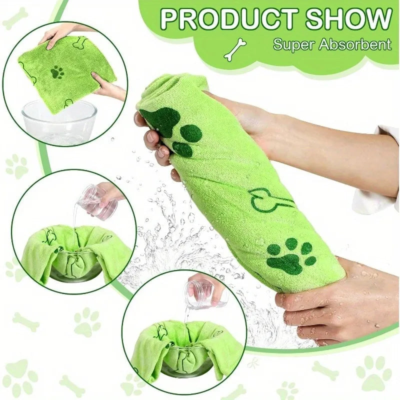 Quick-Dry Pet Towels for Medium Dogs - Soft, Absorbent Polyester with Fun Paw Print Design, Ideal for Bathing and Grooming
