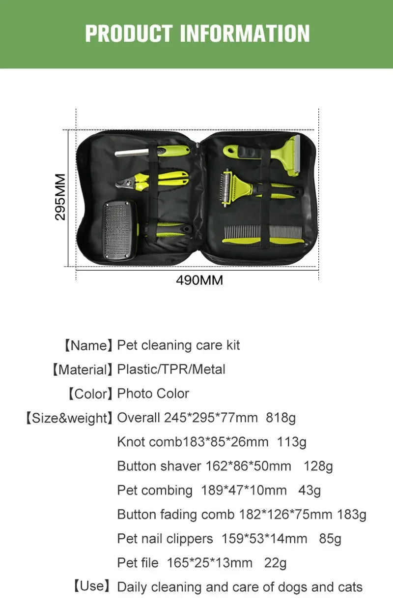 Professional Dog Brush Grooming Set for Dogs & Cats Grooming Set 6 Pieces Cat massage Brush, Dematting Brush, Undercoat Brush