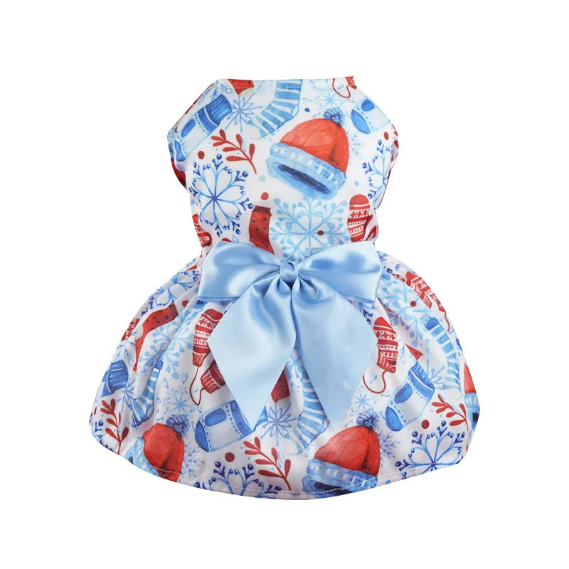 Pet Christmas Clothes Dog Dress Xmas Dress Waistband Bow Decoration Holiday Dresses Puppy Skirt Comfortable Pet Supplies