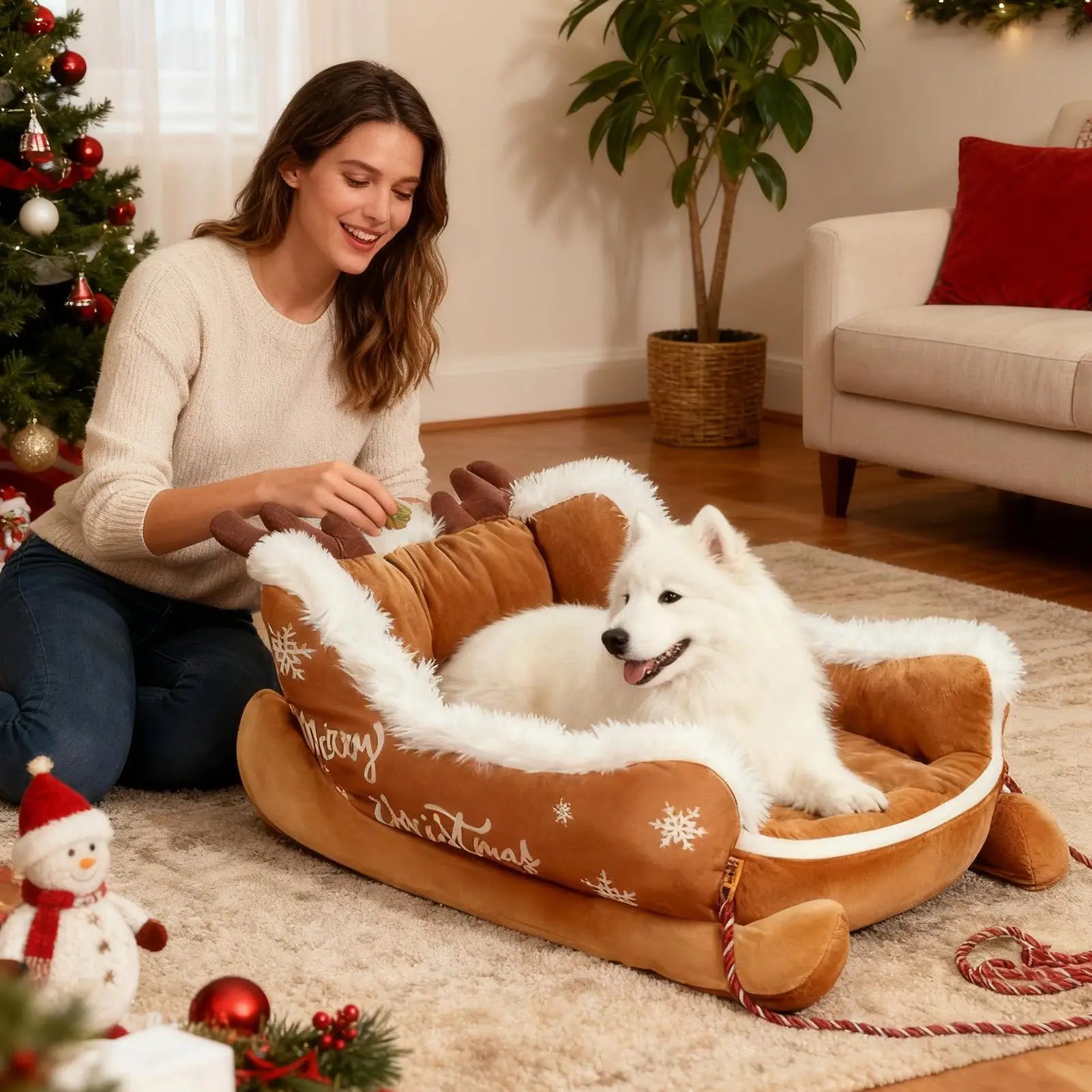 Christmas Dog Bed Christmas Washable Bed With Pull Rope For Pet Indoor