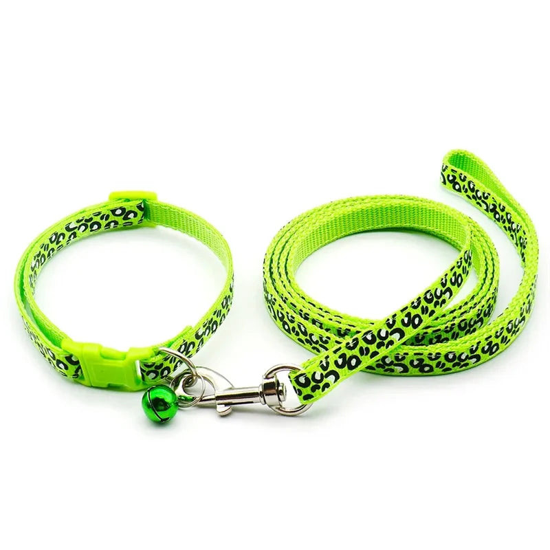 New Pet Leash and Collar Set Dog Chain with Cute Leopard Print Small Cat and Dogs Collar Out Walk Dog Leash Vest Pet Supplies