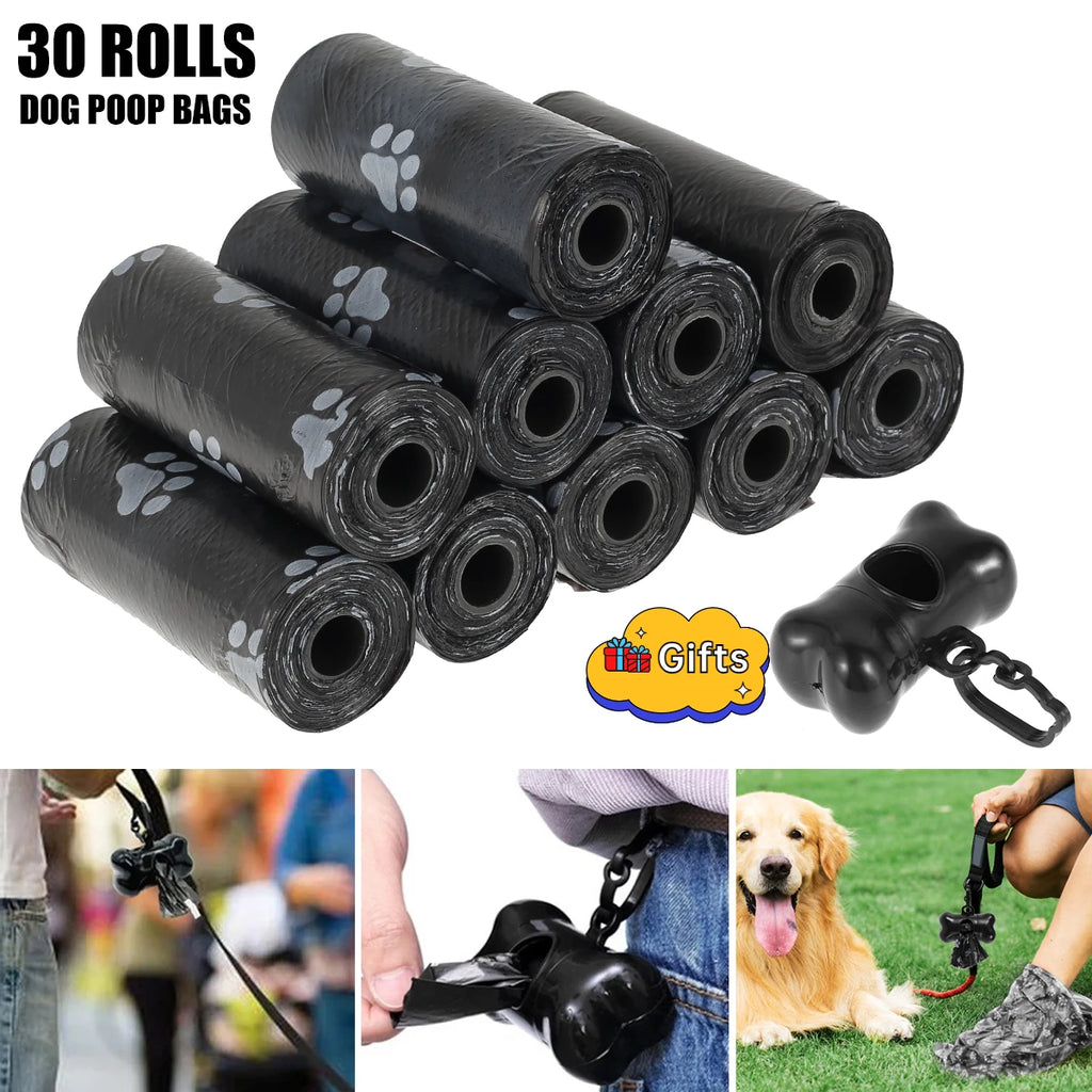 10/30/50Roll Dog Poop Disposable Pet Waste Bags Dog  Design Pet Poop Clean Pick Up Bone Bag Dispenser Tools