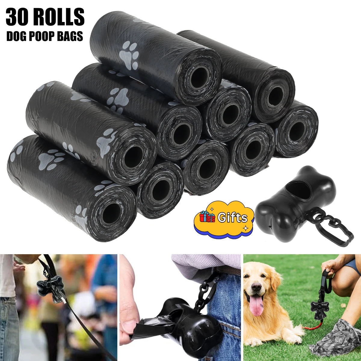 10/30/50Roll Dog Poop Disposable Pet Waste Bags Dog  Design Pet Poop Clean Pick Up Bone Bag Dispenser Tools