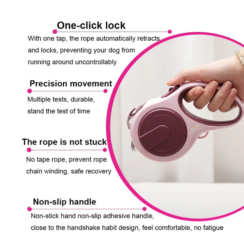 5m Dog Leash Retractable Roulette Collar for Small Medium Dog Accessories Adjustable Durable Walking Hiking Bulldog Rope