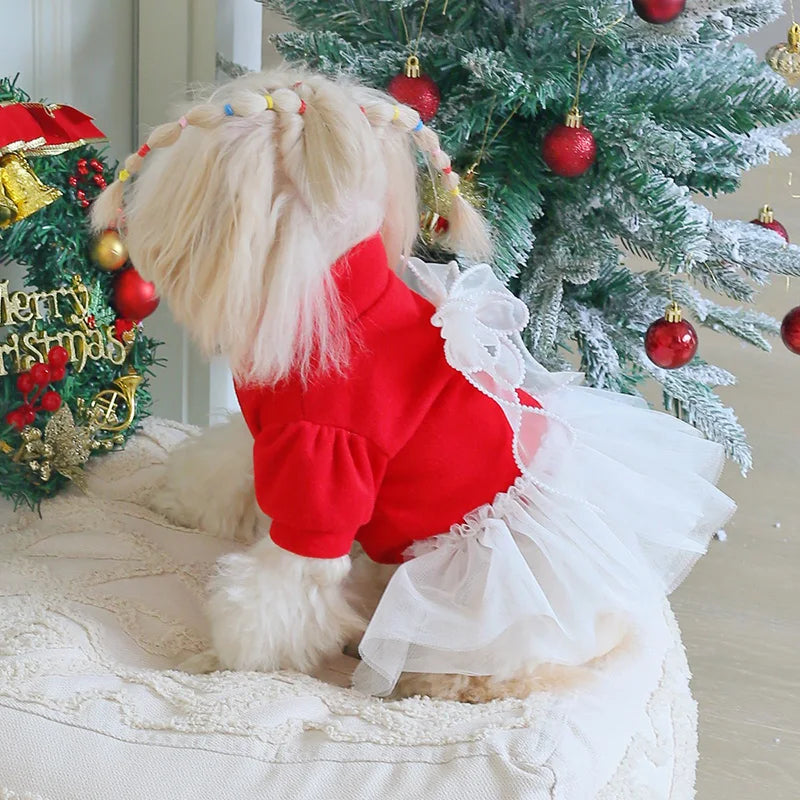 Christmas Dog Dresses Winter Dog Clothing Skirt Cat Pet Clothing Cosplay Christmas Checker Clothes for Small Dogs