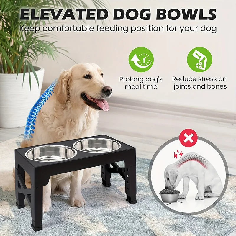 Elevated Dog Feeder Dogs Bowls Adjustable Raised Stand with Double Stainless Steel Food Water Bowls for Small Medium Large Dogs