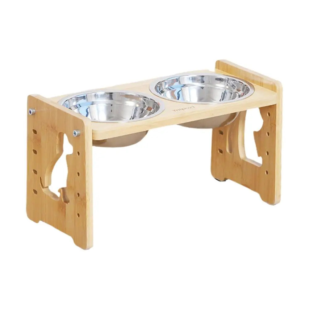 Elevated Dog Feeder Bowls Adjustable Raised Stand Wood Bowl Water Pet Cat Accessories Double Stainless Food Dog Steel D0H5