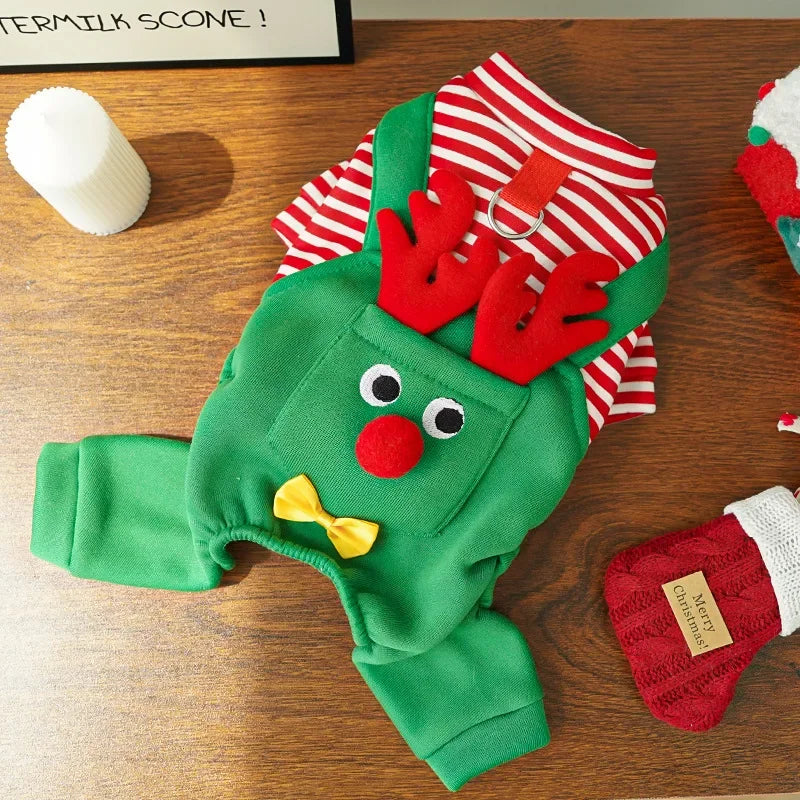 Dog Christmas Pajamas, Funny Elf Costume for Small Dogs, Soft Pet Costumes Xmas Warm Puppy Winter Clothes, Holiday Dog Supplies