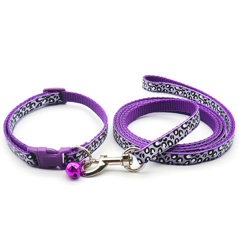 New Pet Leash and Collar Set Dog Chain with Cute Leopard Print Small Cat and Dogs Collar Out Walk Dog Leash Vest Pet Supplies