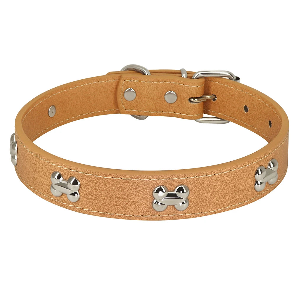 Adjustable Dog Collar Soft Leather Puppy Cat Collars Necklace Cute Bone Accessories For Small Medium Dogs Cats Chihuahua Pitbull