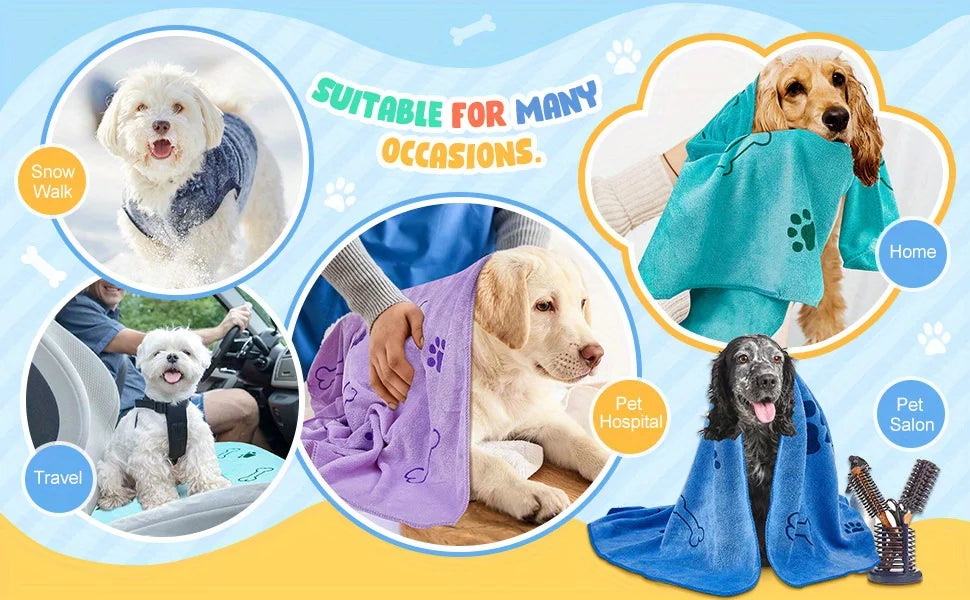 Quick-Dry Pet Towels for Medium Dogs - Soft, Absorbent Polyester with Fun Paw Print Design, Ideal for Bathing and Grooming