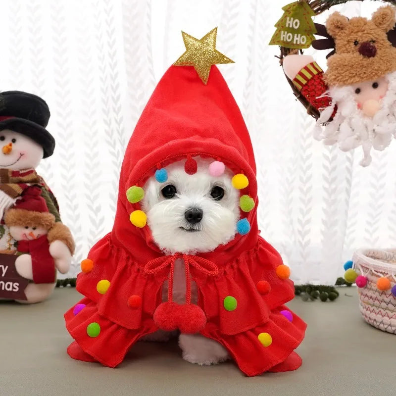 Pet Christmas Cosplay Costume For Dogs Cats Cute Christmas Tree Hooded Cape Dress Up