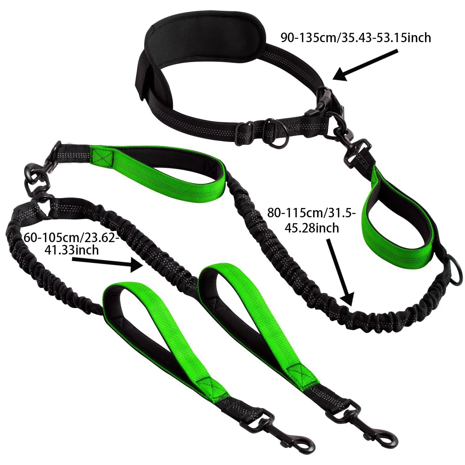 Hands Free Double Dog Leash – Dual Leash for Medium and Large Breeds – Lead for 2 Dogs with Padded Handles,Reflective Stitches