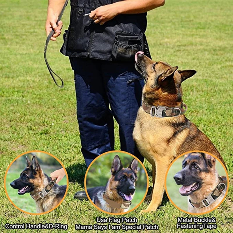 Durable Tactical Dog Collar and Leash Adjustable Military Pet Collar Leash Medium Large Dog German Shepherd Training Accessories