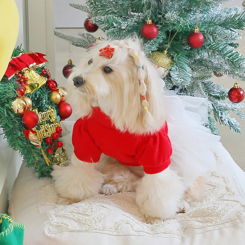 Christmas Dog Dresses Winter Dog Clothing Skirt Cat Pet Clothing Cosplay Christmas Checker Clothes for Small Dogs
