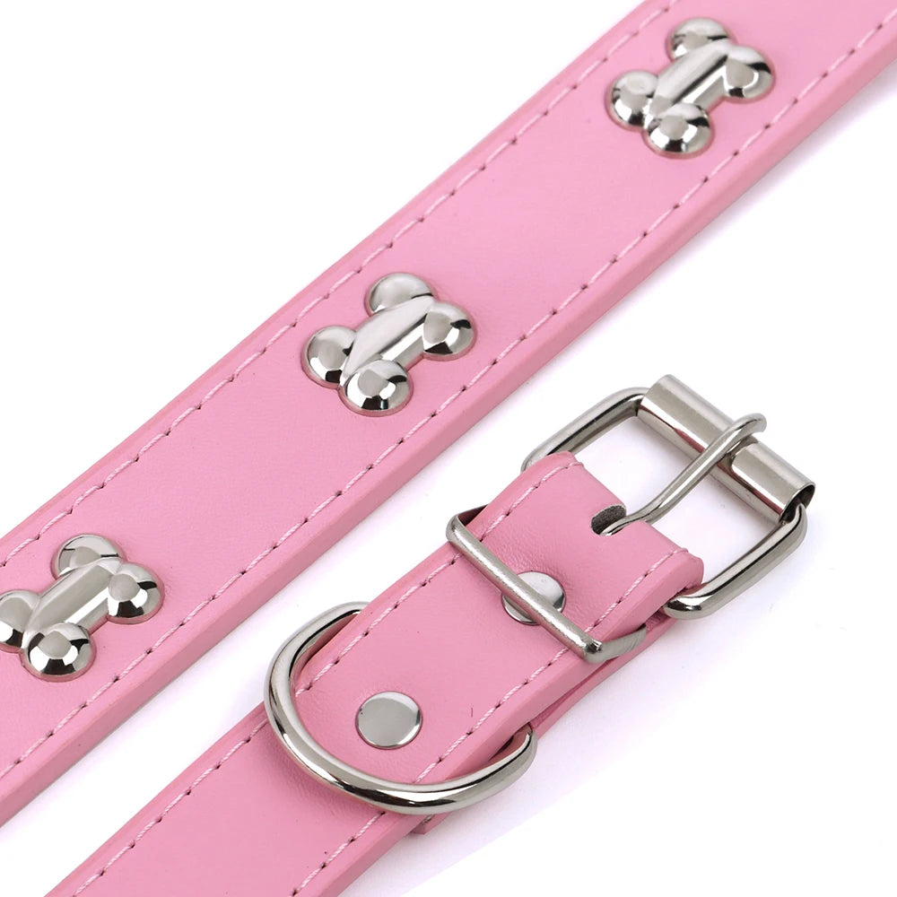 Adjustable Dog Collar Soft Leather Puppy Cat Collars Necklace Cute Bone Accessories For Small Medium Dogs Cats Chihuahua Pitbull