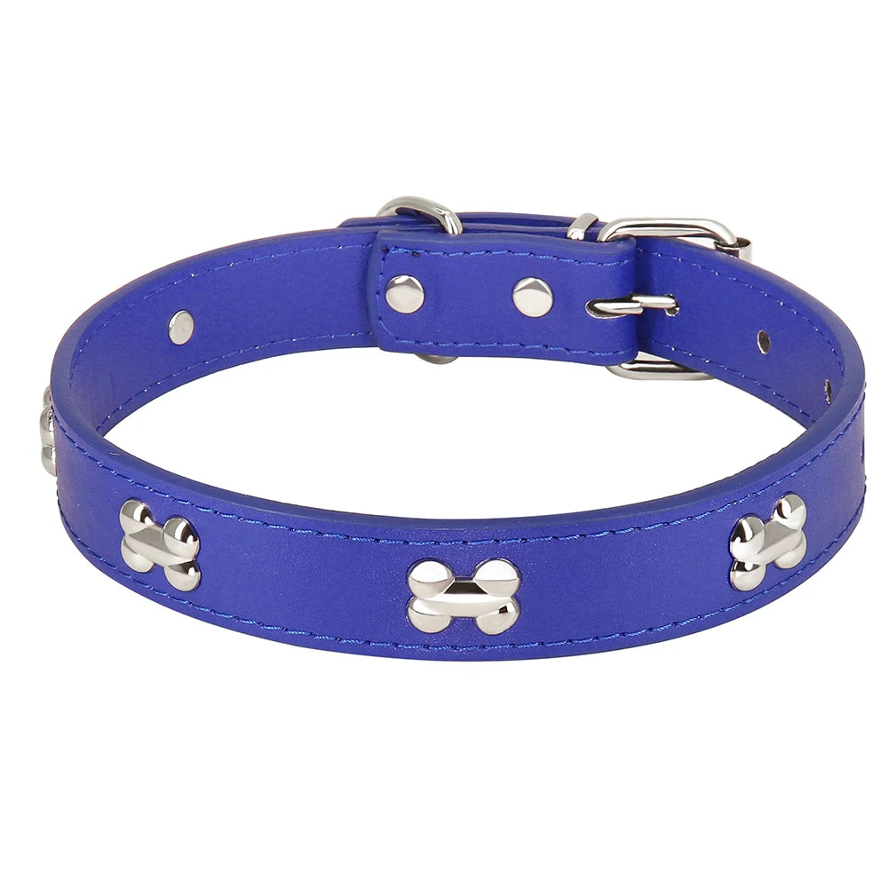 Adjustable Dog Collar Soft Leather Puppy Cat Collars Necklace Cute Bone Accessories For Small Medium Dogs Cats Chihuahua Pitbull
