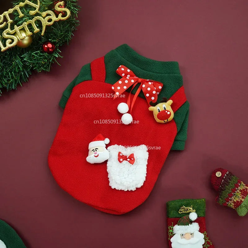 Dog Christmas Clothes Winter Warm Pet Clothes for Small Medium Dogs Elk Santa Claus Dog Cats Coat Hoodies Christmas Dogs Costume