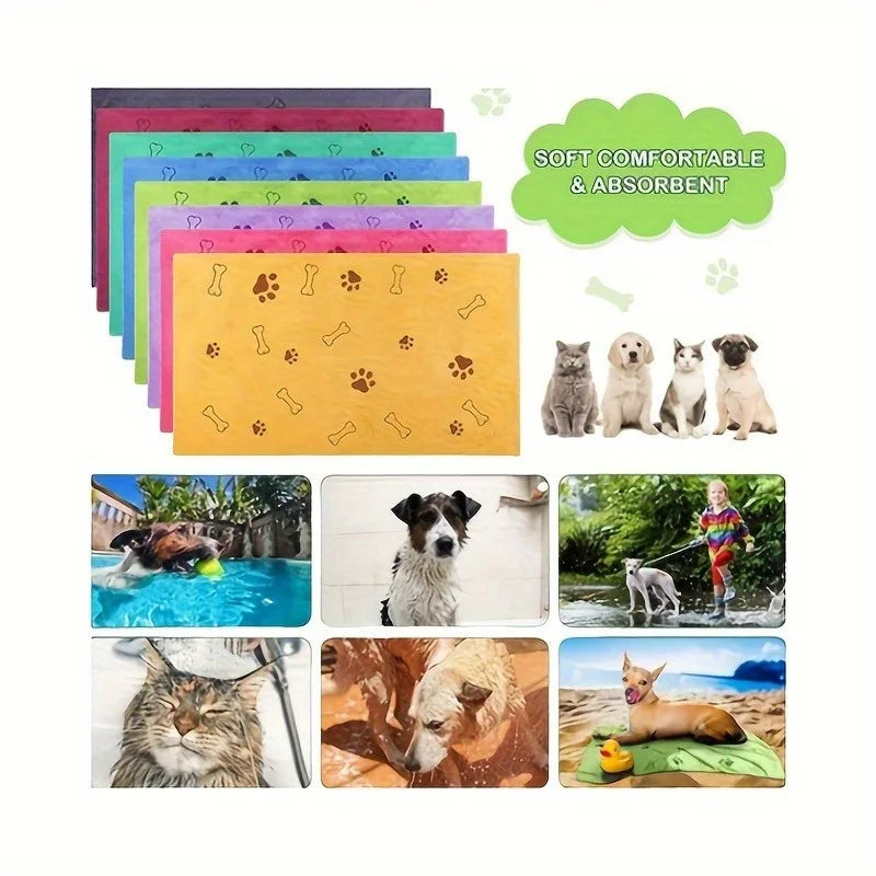 Quick-Dry Pet Towels for Medium Dogs - Soft, Absorbent Polyester with Fun Paw Print Design, Ideal for Bathing and Grooming