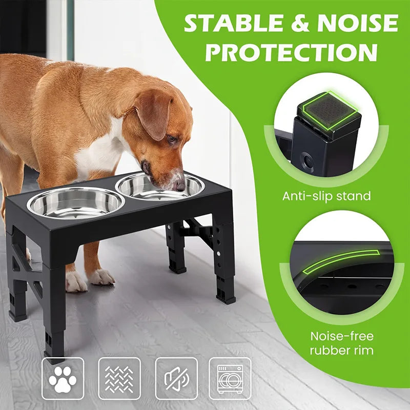Elevated Dog Feeder Dogs Bowls Adjustable Raised Stand with Double Stainless Steel Food Water Bowls for Small Medium Large Dogs