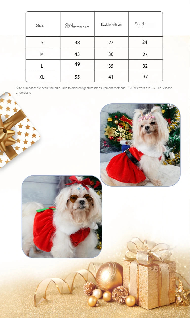 Christmas Coat Dog Clothes Dog Dress Xmas Dress Red Skirt Pets Cat Warm Dress Bow Skirt Comfortable Pet Supplies Dog Costume