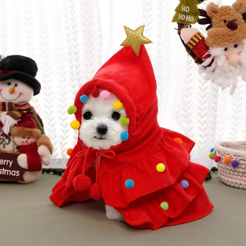 Pet Christmas Cosplay Costume For Dogs Cats Cute Christmas Tree Hooded Cape Dress Up