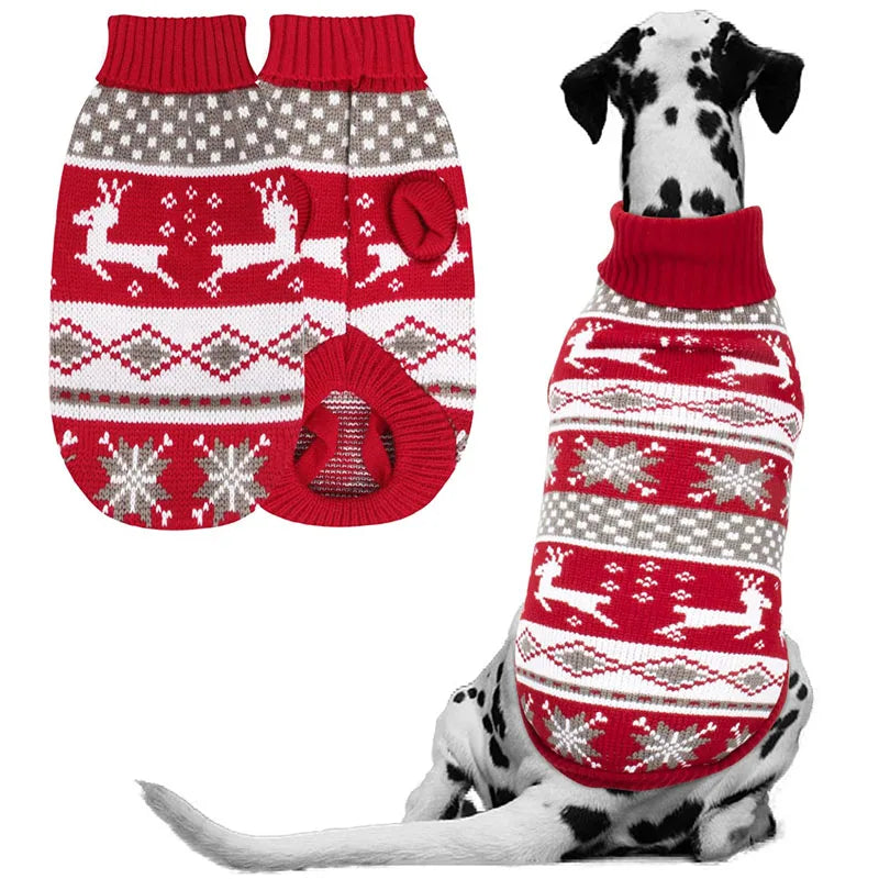 Christmas Dog Sweater Medium Large Dogs Reindeer Snowflake Knitted Sweater Xmas Holiday Pet Clothes Turtleneck Knitwear Pullover