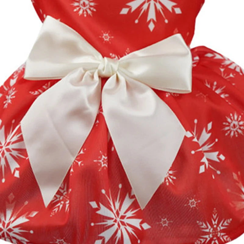 Pet Christmas Clothes Dog Dress Xmas Dress Waistband Bow Decoration Holiday Dresses Puppy Skirt Comfortable Pet Supplies