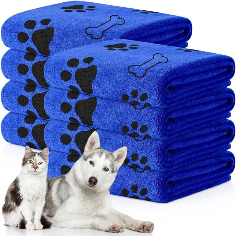Quick-Dry Pet Towels for Medium Dogs - Soft, Absorbent Polyester with Fun Paw Print Design, Ideal for Bathing and Grooming