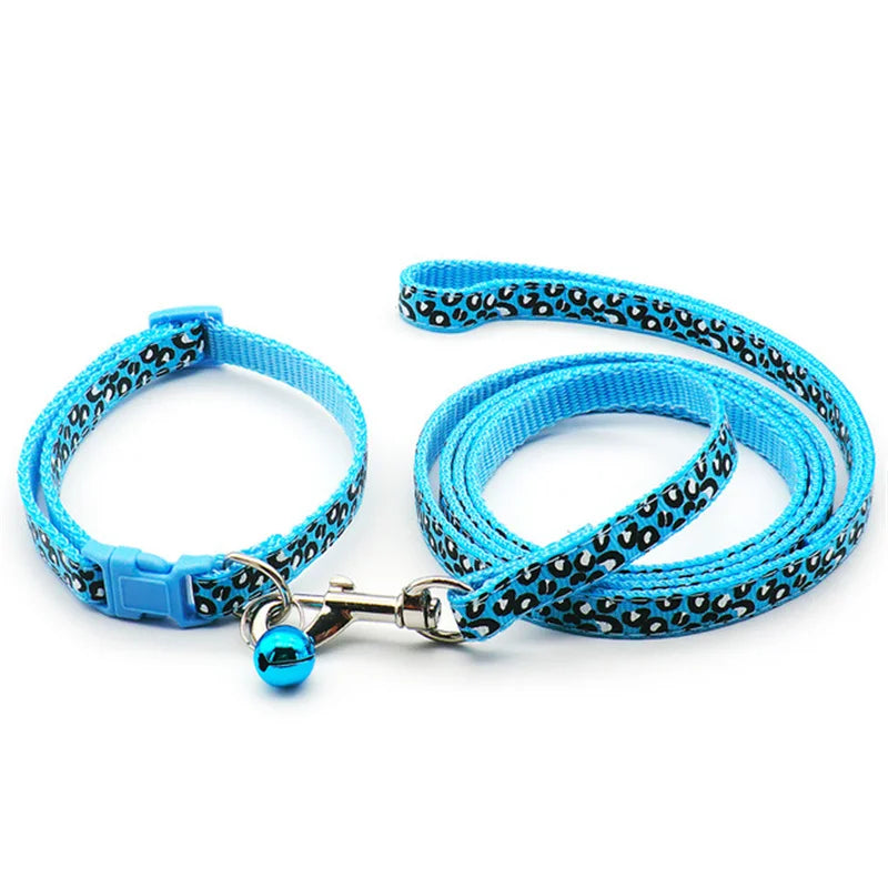 New Pet Leash and Collar Set Dog Chain with Cute Leopard Print Small Cat and Dogs Collar Out Walk Dog Leash Vest Pet Supplies